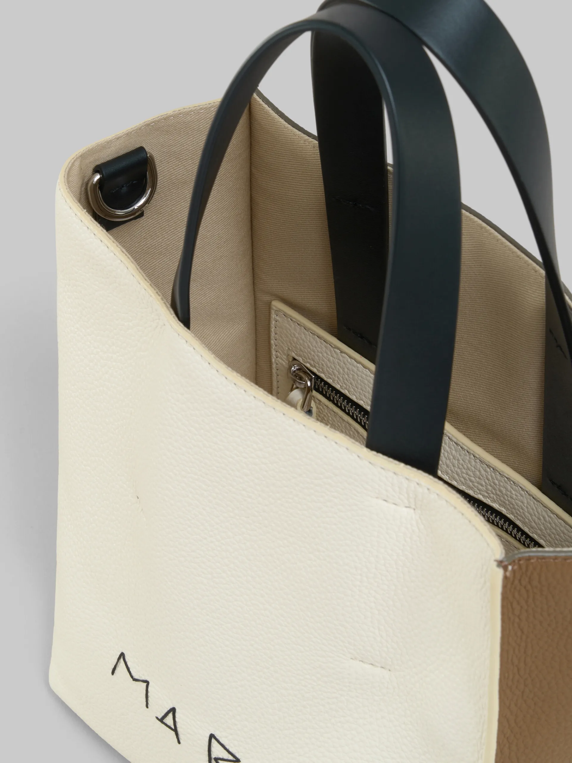 Tote Bags>Marni Museo Soft Mini Bag In Ivory And Brown Leather With Mending IVORY/CRETA/BLACK