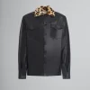 Tops & T-Shirts>Marni Nappa Leather Shirt With Animalier Shearling Collar BLACK