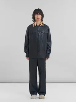 Tops & T-Shirts>Marni Nappa Leather Shirt With Animalier Shearling Collar BLACK