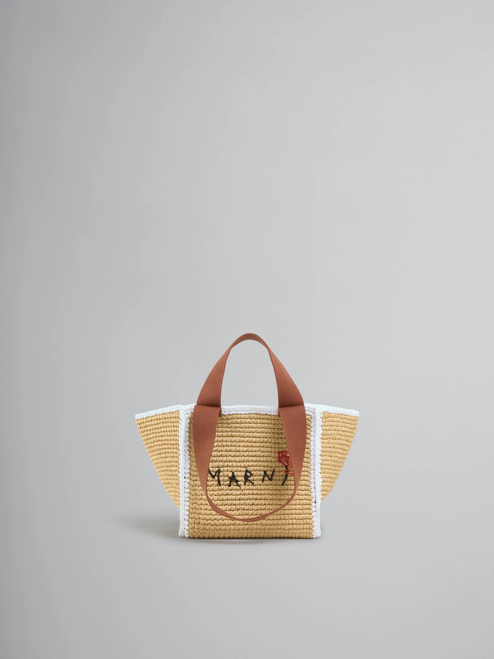 Tote Bags>Marni Natural Macramé Sillo Small Shopper NATURAL/WHITE/RUST