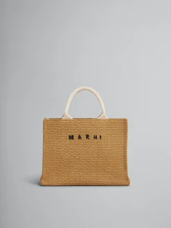 Tote Bags>Marni Natural-coloured Raffia-effect Small Tote Bag RAWSIENNA/NATURAL