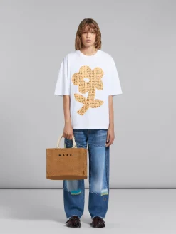 Tote Bags>Marni Natural-coloured Raffia-effect Small Tote Bag RAWSIENNA/NATURAL