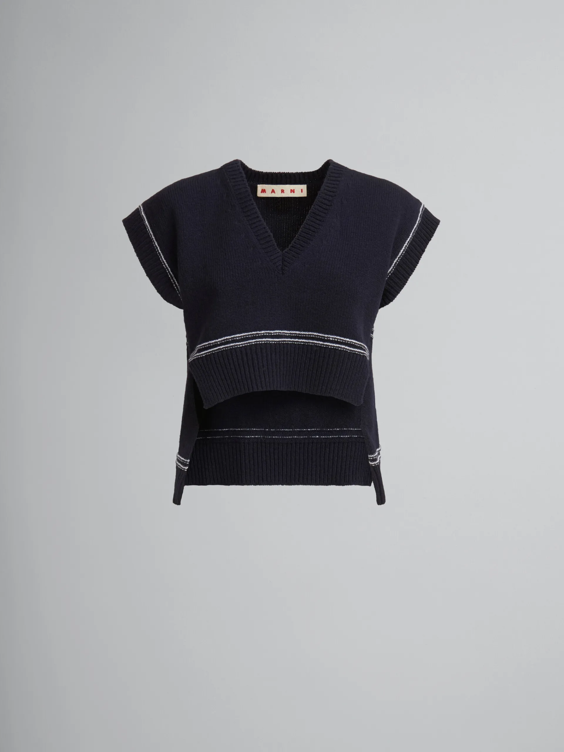 Knitwear>Marni Navy Virgin Wool Vest With Intarsia LIGHTNAVY