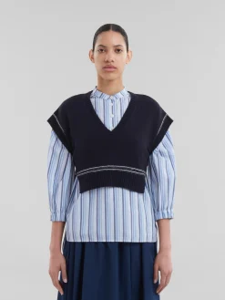 Knitwear>Marni Navy Virgin Wool Vest With Intarsia LIGHTNAVY