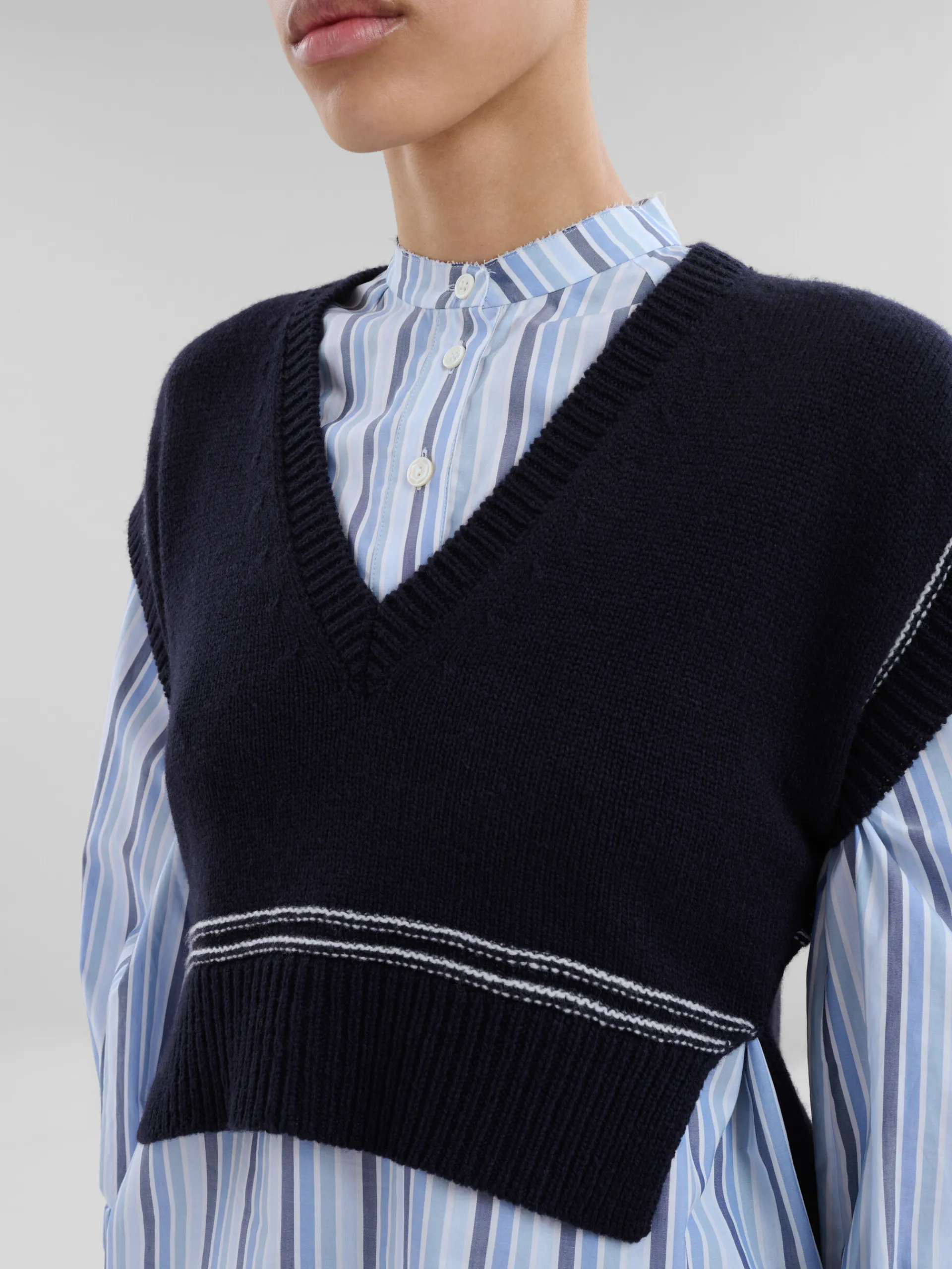 Knitwear>Marni Navy Virgin Wool Vest With Intarsia LIGHTNAVY