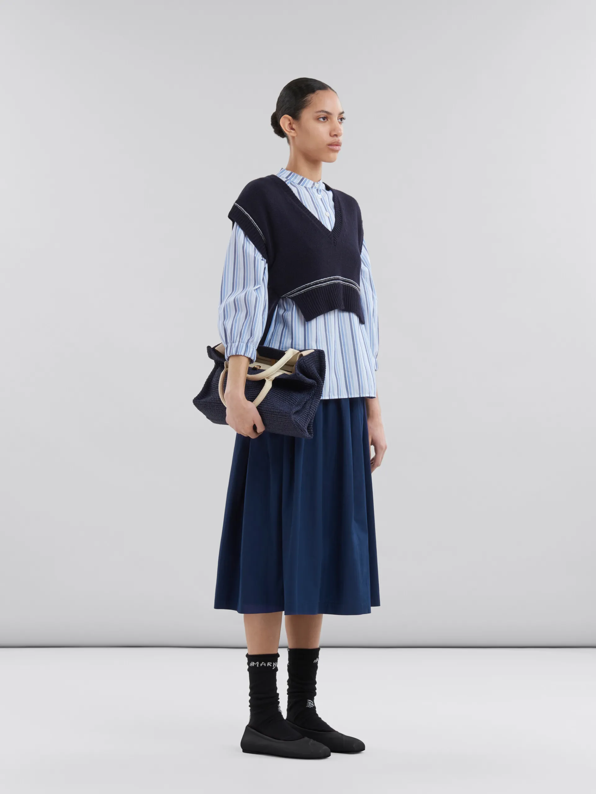 Knitwear>Marni Navy Virgin Wool Vest With Intarsia LIGHTNAVY