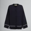 Knitwear>Marni Navy Wool Cardigan With Maxi Logo LIGHTNAVY