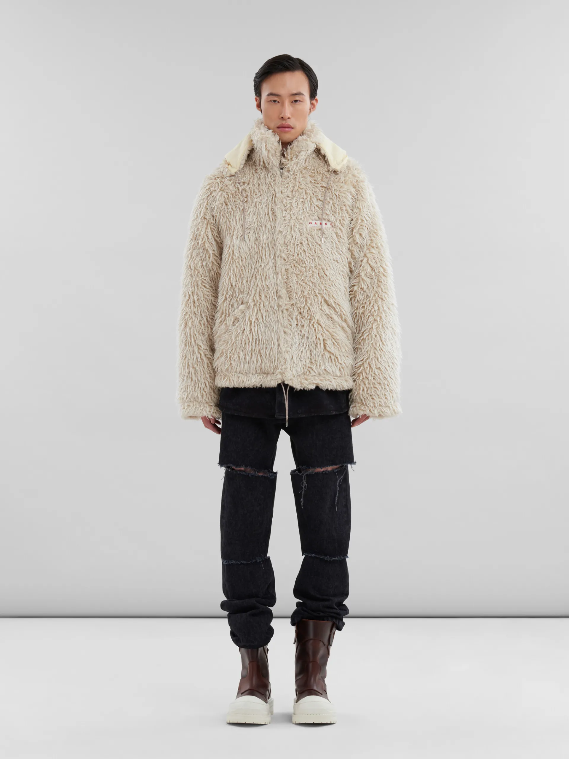 Coats & Jackets>Marni Oat Shaggy Jacket With Detachable Hood GLASS