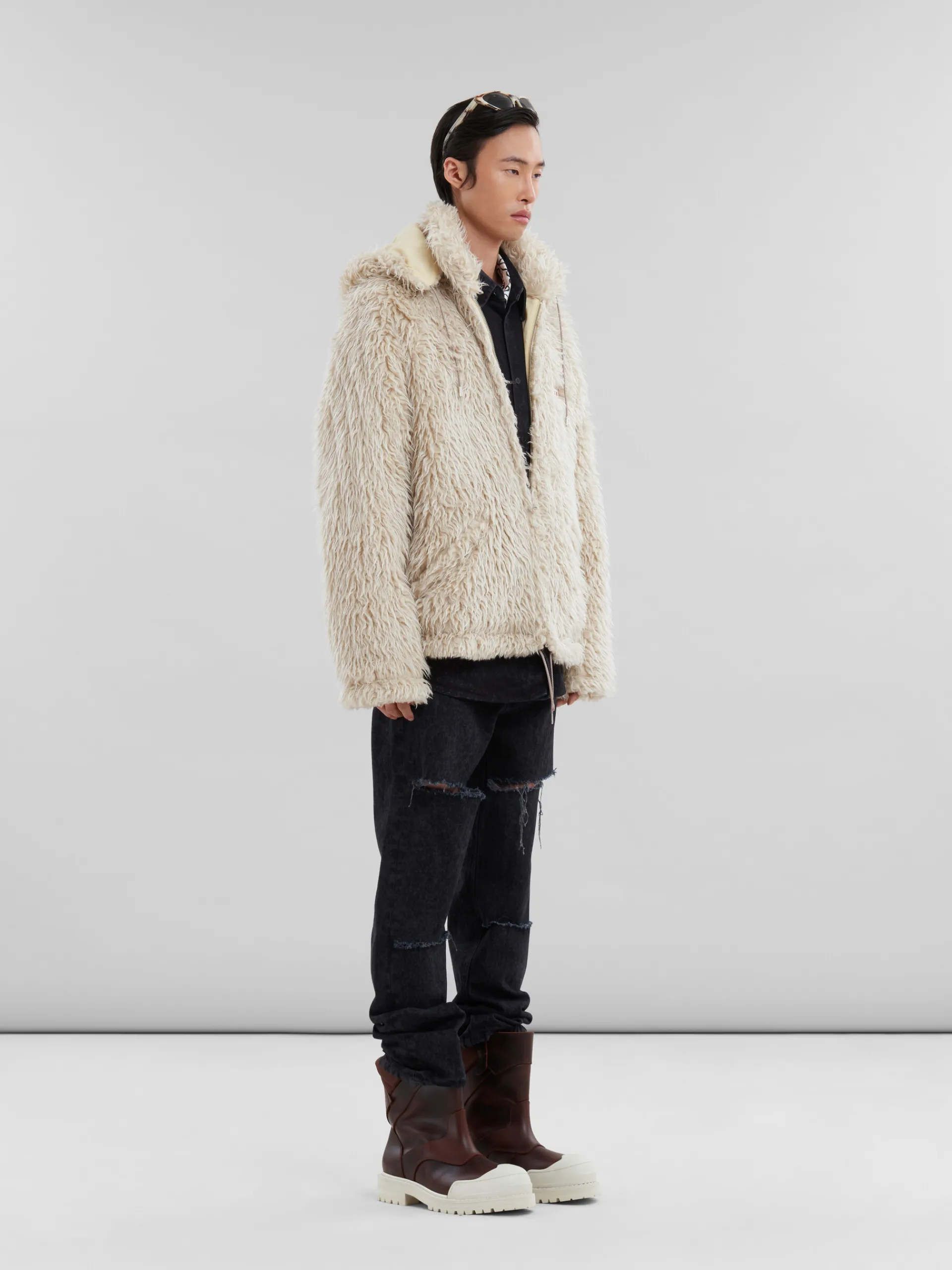 Coats & Jackets>Marni Oat Shaggy Jacket With Detachable Hood GLASS