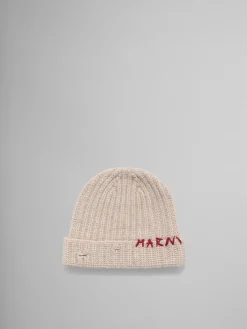Hats>Marni Oat Shetland Wool Beanie With Mending BEIGE