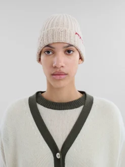 Hats>Marni Oat Shetland Wool Beanie With Mending BEIGE