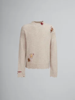 Knitwear>Marni Oat Shetland Wool Jumper With Mending Embroidery BEIGE