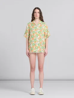 Matching Sets | Tops & T-Shirts>Marni Orange And Green Printed Linen Shirt BONE