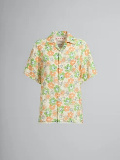 Matching Sets | Tops & T-Shirts>Marni Orange And Green Printed Linen Shirt BONE