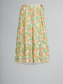 Matching Sets | Skirts>Marni Orange And Green Printed Linen Skirt With Flounce BONE