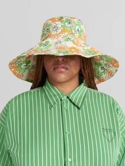 Hats>Marni Orange And Green Printed Organic Gabardine Hat BONE
