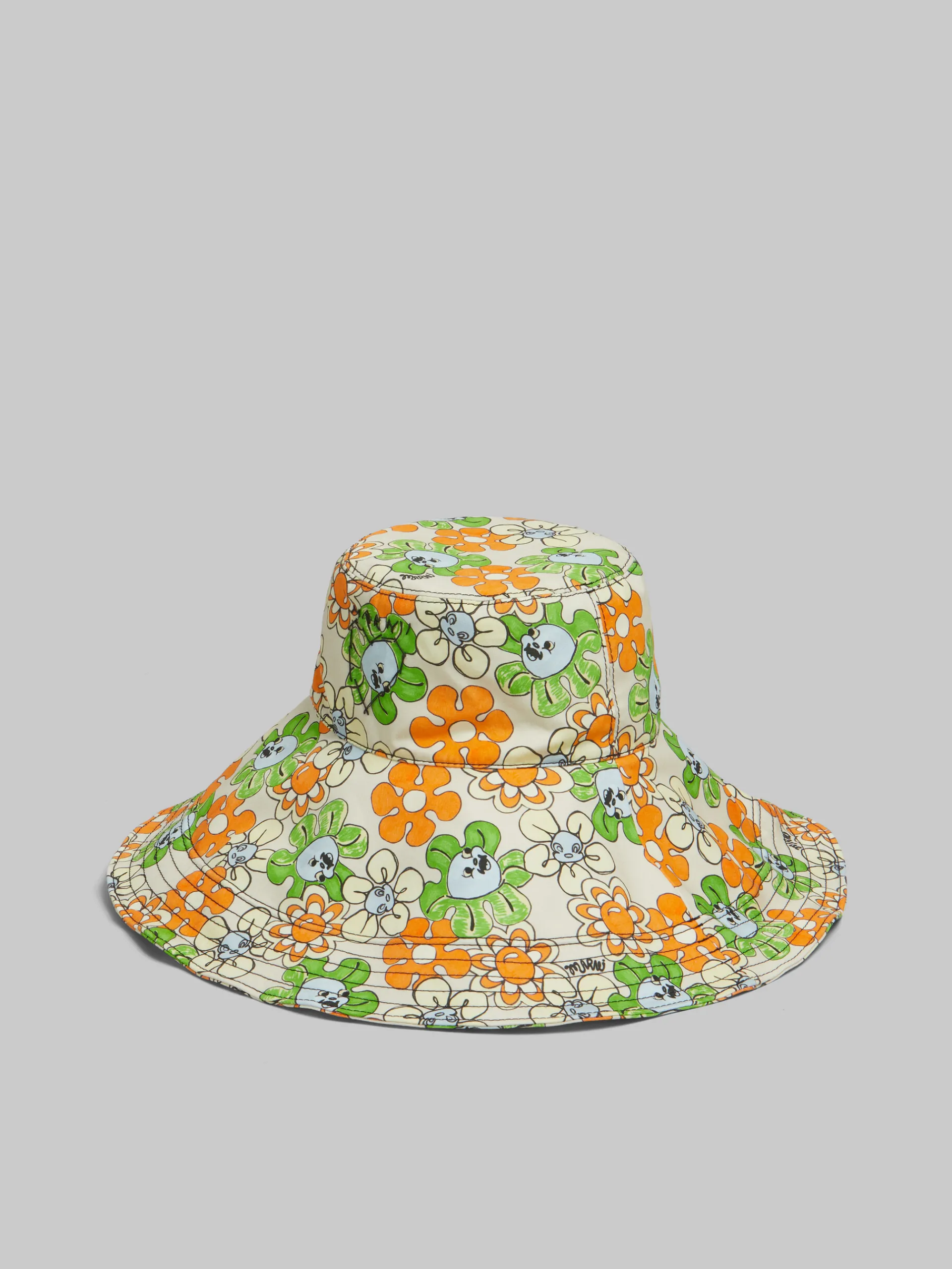 Hats>Marni Orange And Green Printed Organic Gabardine Hat BONE