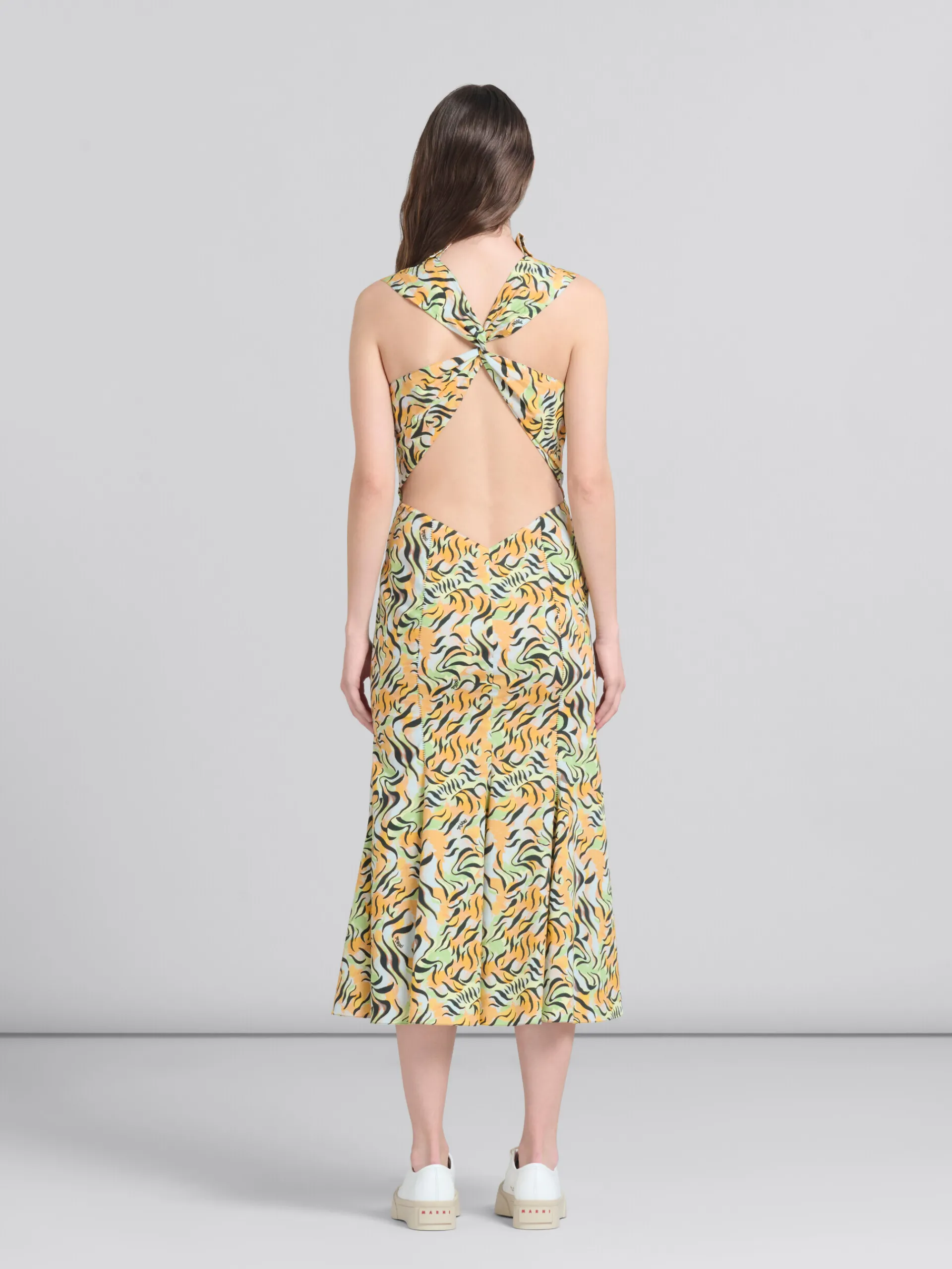 Dresses>Marni Orange And Green Printed Organic Poplin Mermaid Dress LIGHTORANGE