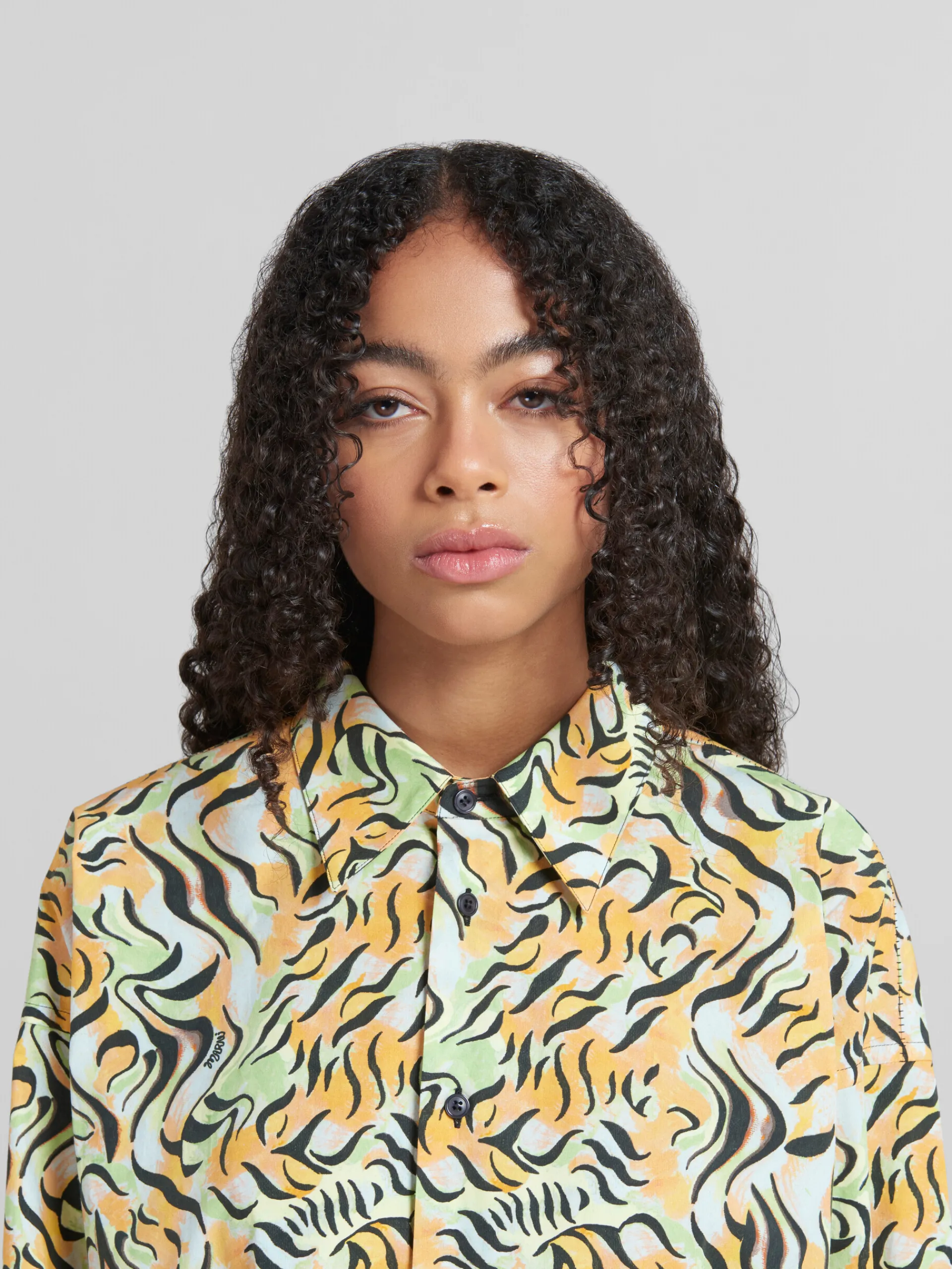 Matching Sets | Tops & T-Shirts>Marni Orange And Green Printed Organic Poplin Shirt LIGHTORANGE