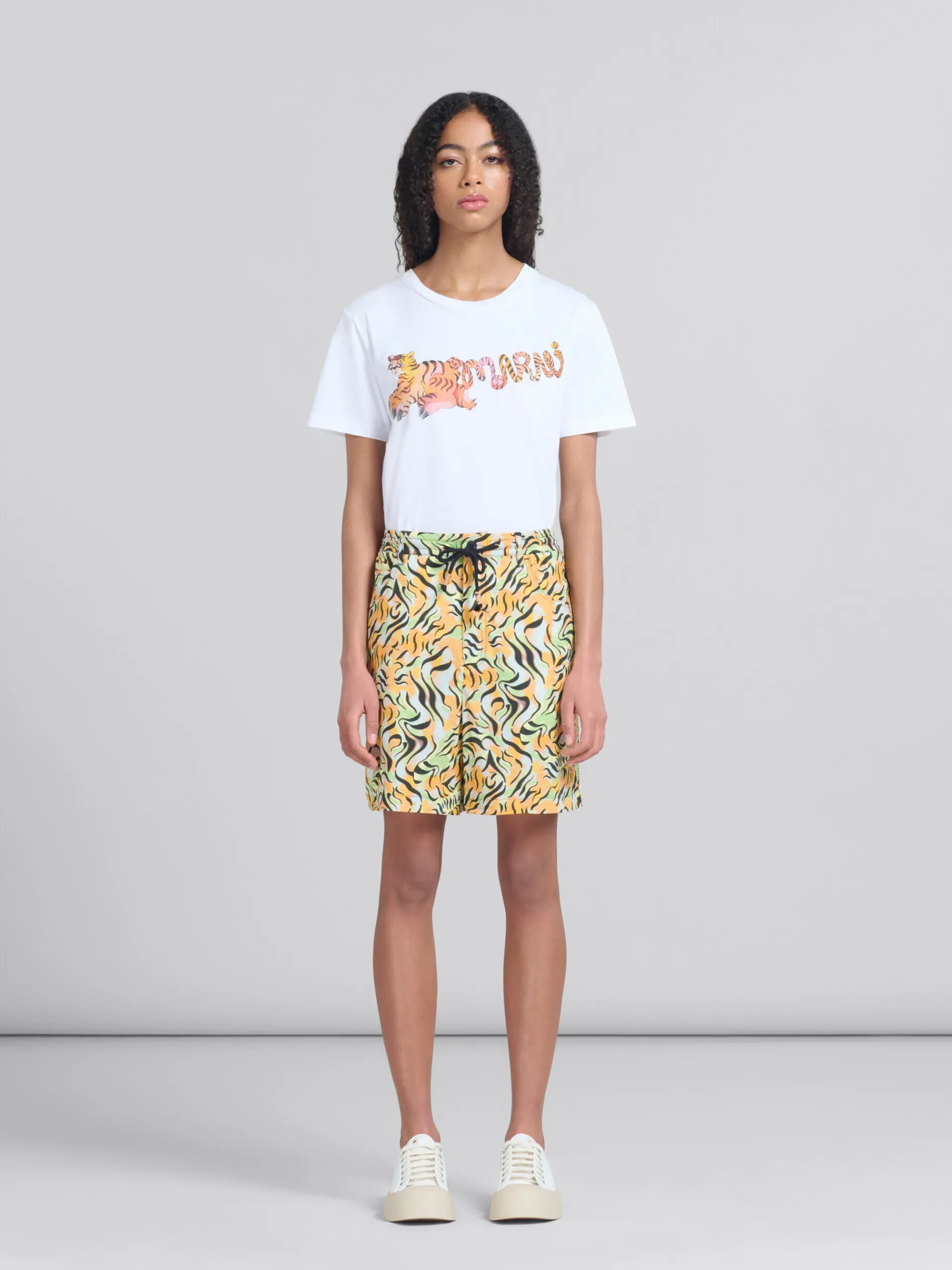 Matching Sets | Pants>Marni Orange And Green Printed Organic Poplin Hybrid Cargo Pants LIGHTORANGE