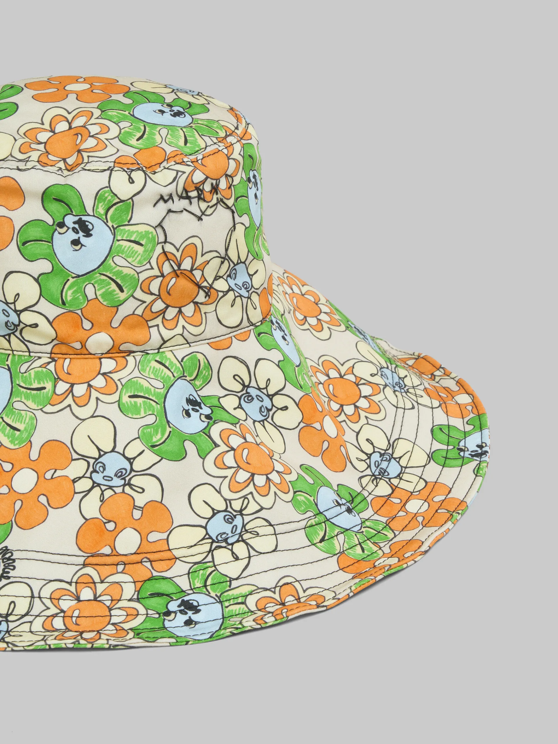 Hats>Marni Orange And Green Printed Organic Gabardine Hat BONE