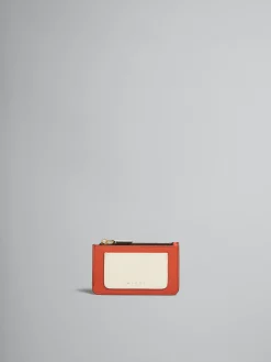 Wallets & Small Leather Goods>Marni Orange Cream And Deep Blue Saffiano Leather Card Case BRICK/TALC/NIGHT BLUE