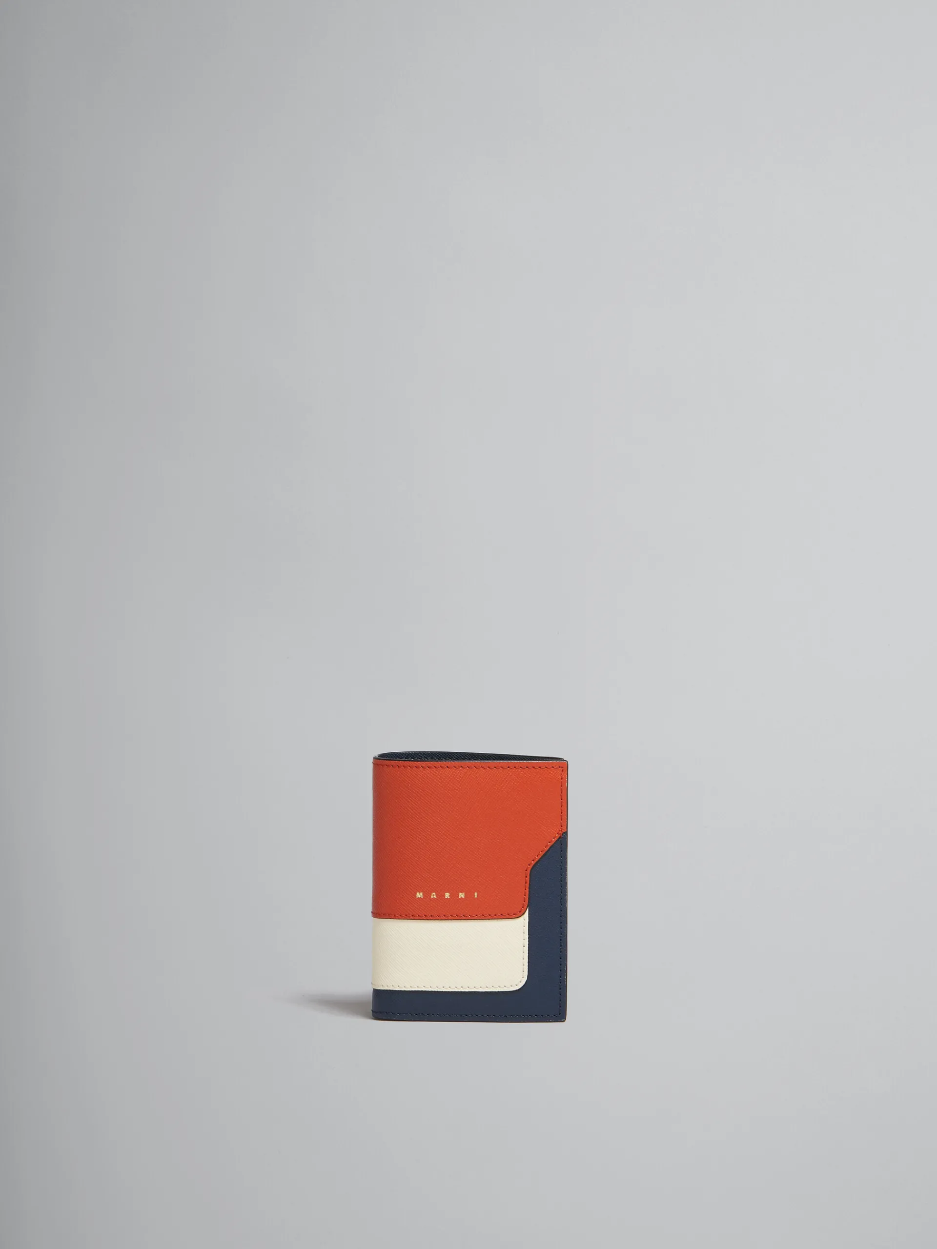 Wallets & Small Leather Goods>Marni Orange Cream And Deep Blue Saffiano Leather Bi-fold Wallet BRICK/TALC/NIGHT BLUE