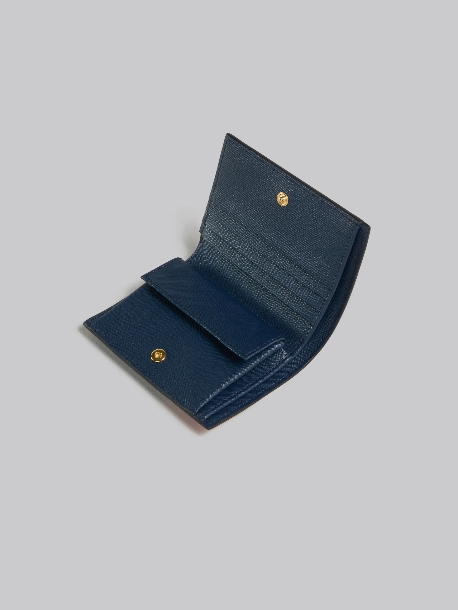 Wallets & Small Leather Goods>Marni Orange Cream And Deep Blue Saffiano Leather Bi-fold Wallet BRICK/TALC/NIGHT BLUE