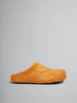 Flats | Fussbett>Marni Orange Long-hair Calfskin Fussbett Sabot PUMPKIN