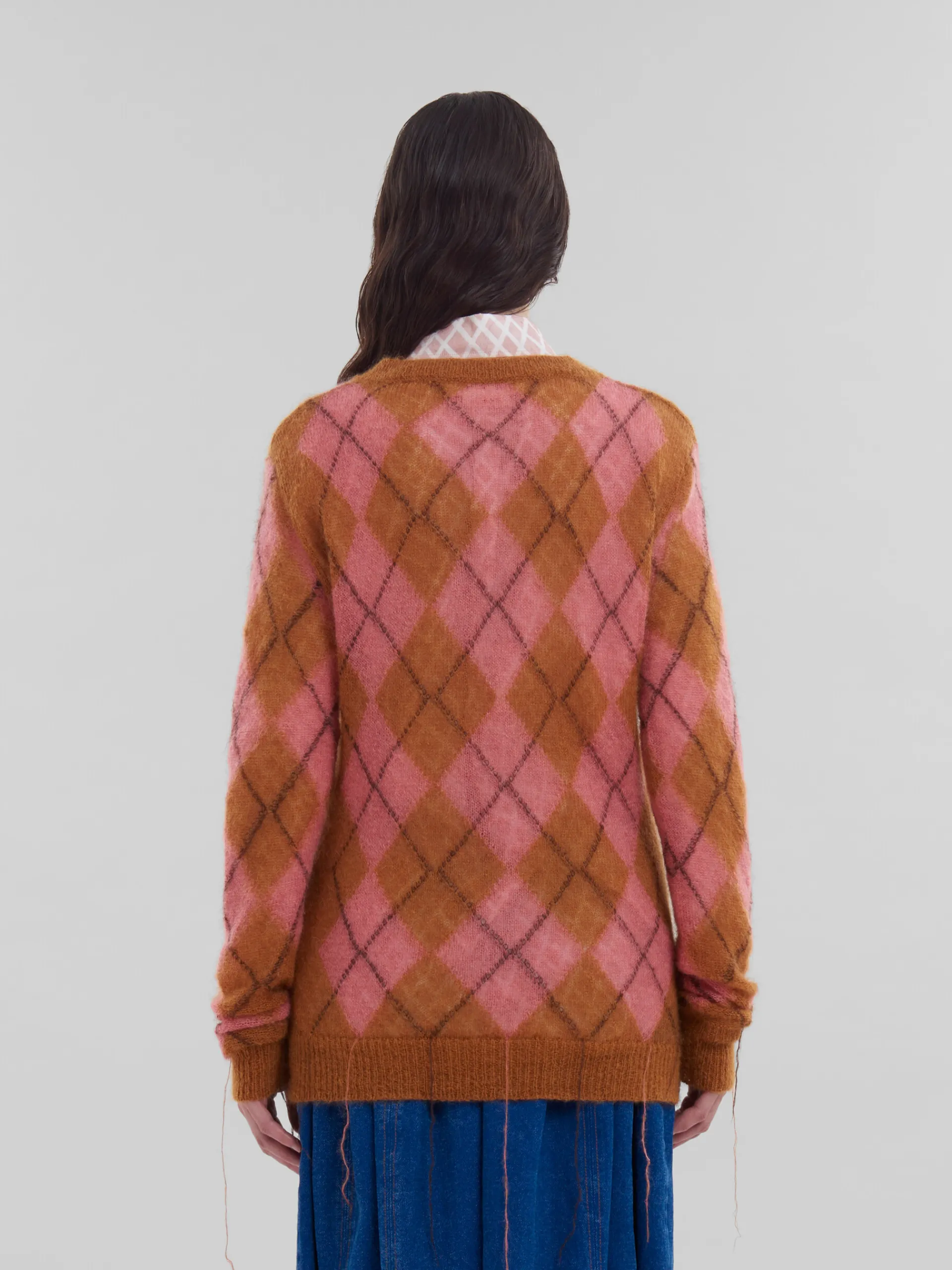 Knitwear>Marni Orange Mohair Argyle Jumper With Floating Threads CAMELLIA