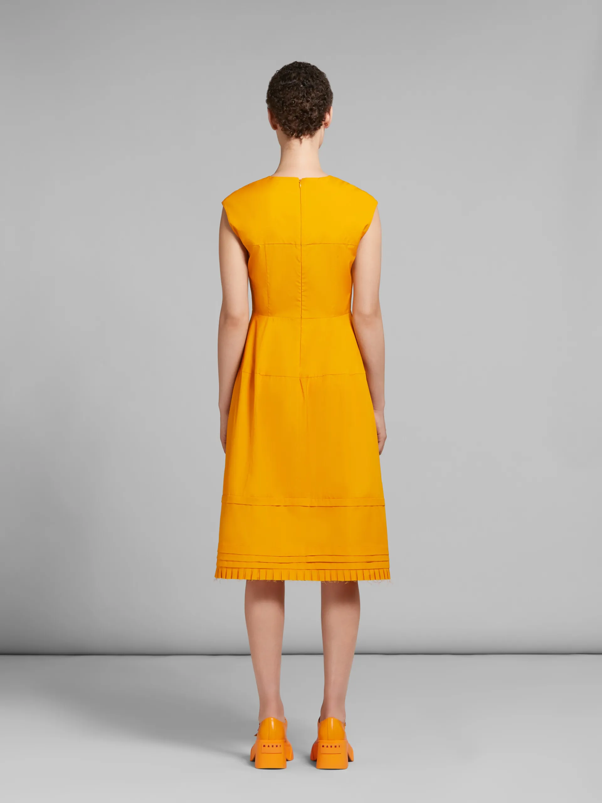 Dresses>Marni Orange Organic Poplin Midi Dress With Mini Pleats LIGHTORANGE
