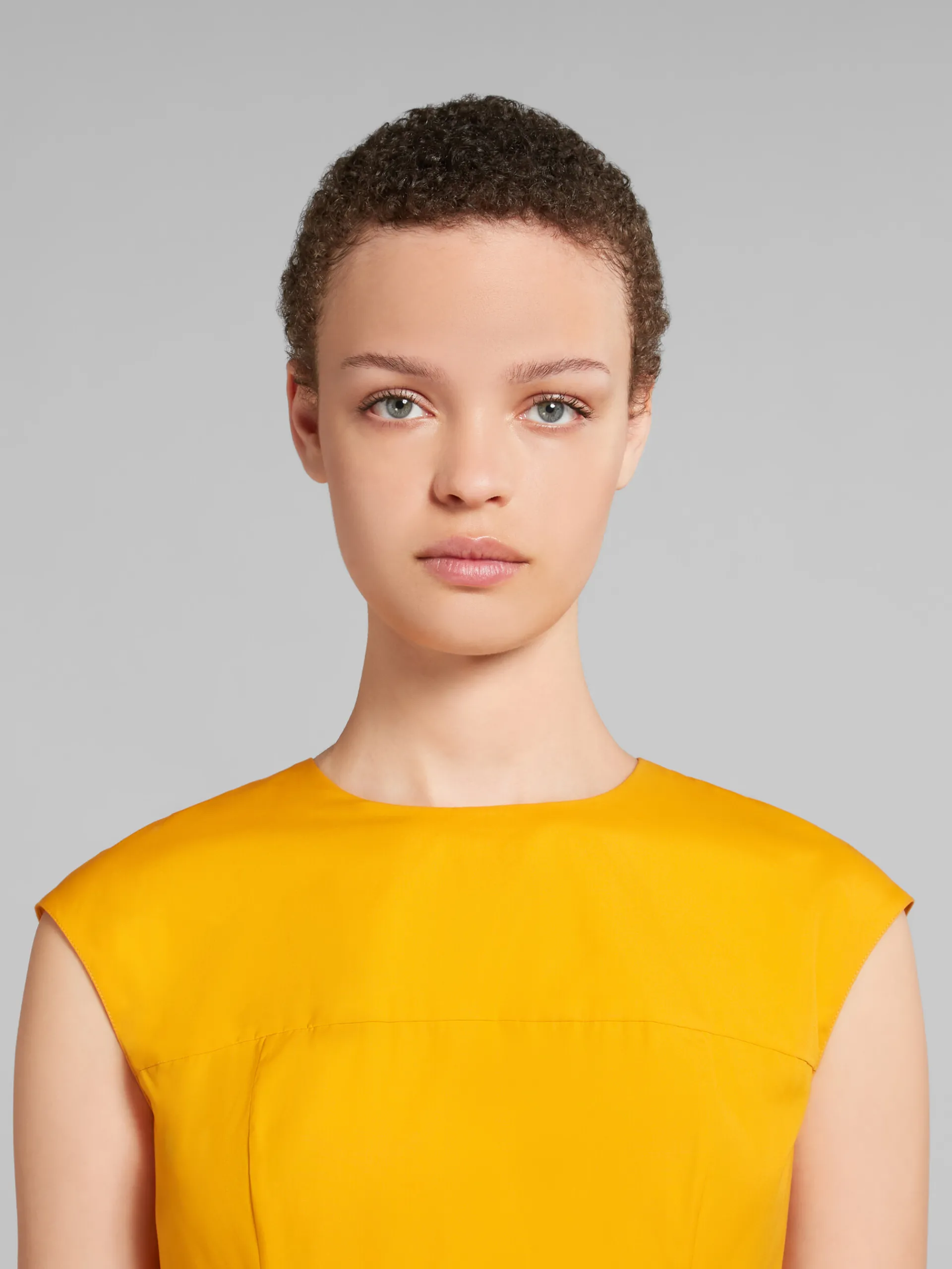 Dresses>Marni Orange Organic Poplin Midi Dress With Mini Pleats LIGHTORANGE