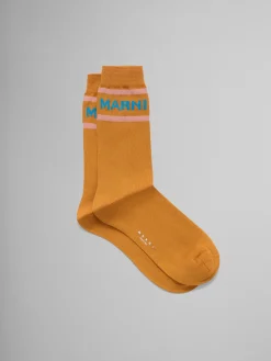 Socks>Marni Orange Socks With Logo Cuffs ARABESQUE/ARABESQUE