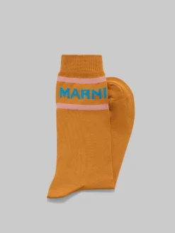 Socks>Marni Orange Socks With Logo Cuffs ARABESQUE/ARABESQUE