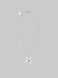 Necklaces>Marni Palladium Ball Chain Necklace With Daisy Pendant GLASS