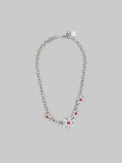 Necklaces>Marni Palladium Round Link Chain Necklace With Daisy Charms GLASS