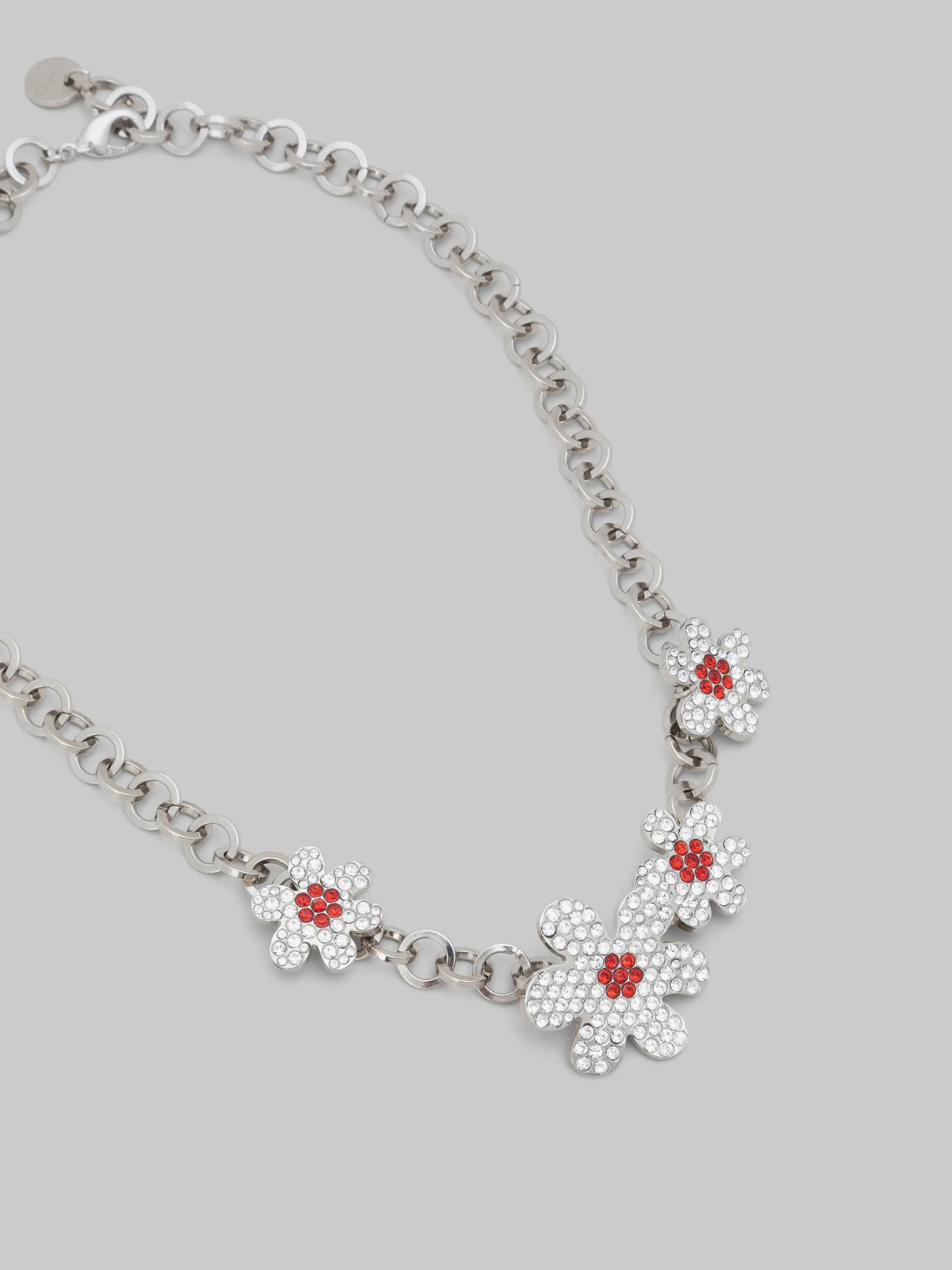 Necklaces>Marni Palladium Round Link Chain Necklace With Daisy Charms GLASS