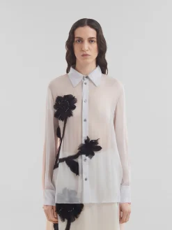 Tops & T-Shirts>Marni Peach And Light Blue Crepon Shirt With Flower Appliqués SODIUM