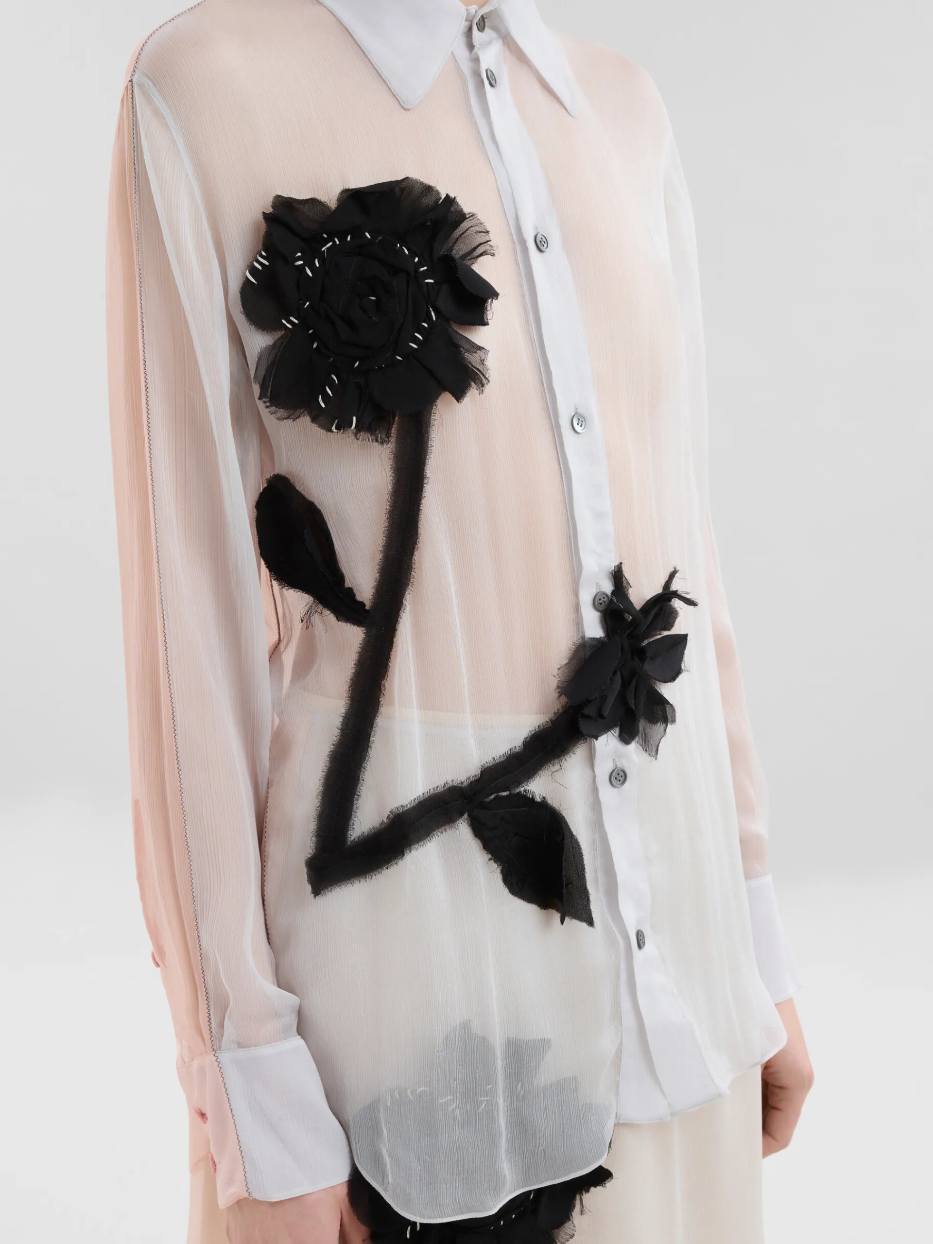 Tops & T-Shirts>Marni Peach And Light Blue Crepon Shirt With Flower Appliqués SODIUM