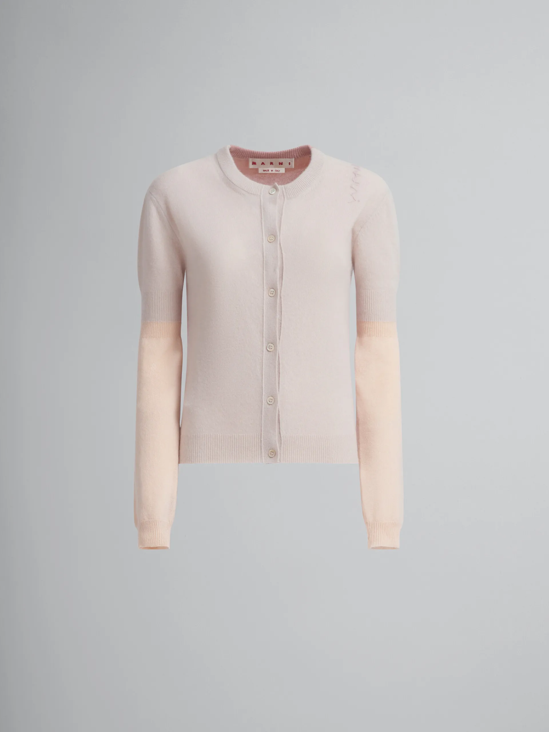 Knitwear>Marni Peach Pink Wool And Cashmere Color Block Cardigan PALEPEACH