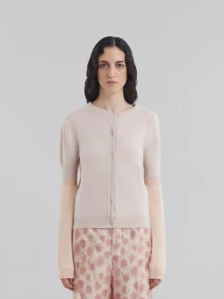 Knitwear>Marni Peach Pink Wool And Cashmere Color Block Cardigan PALEPEACH