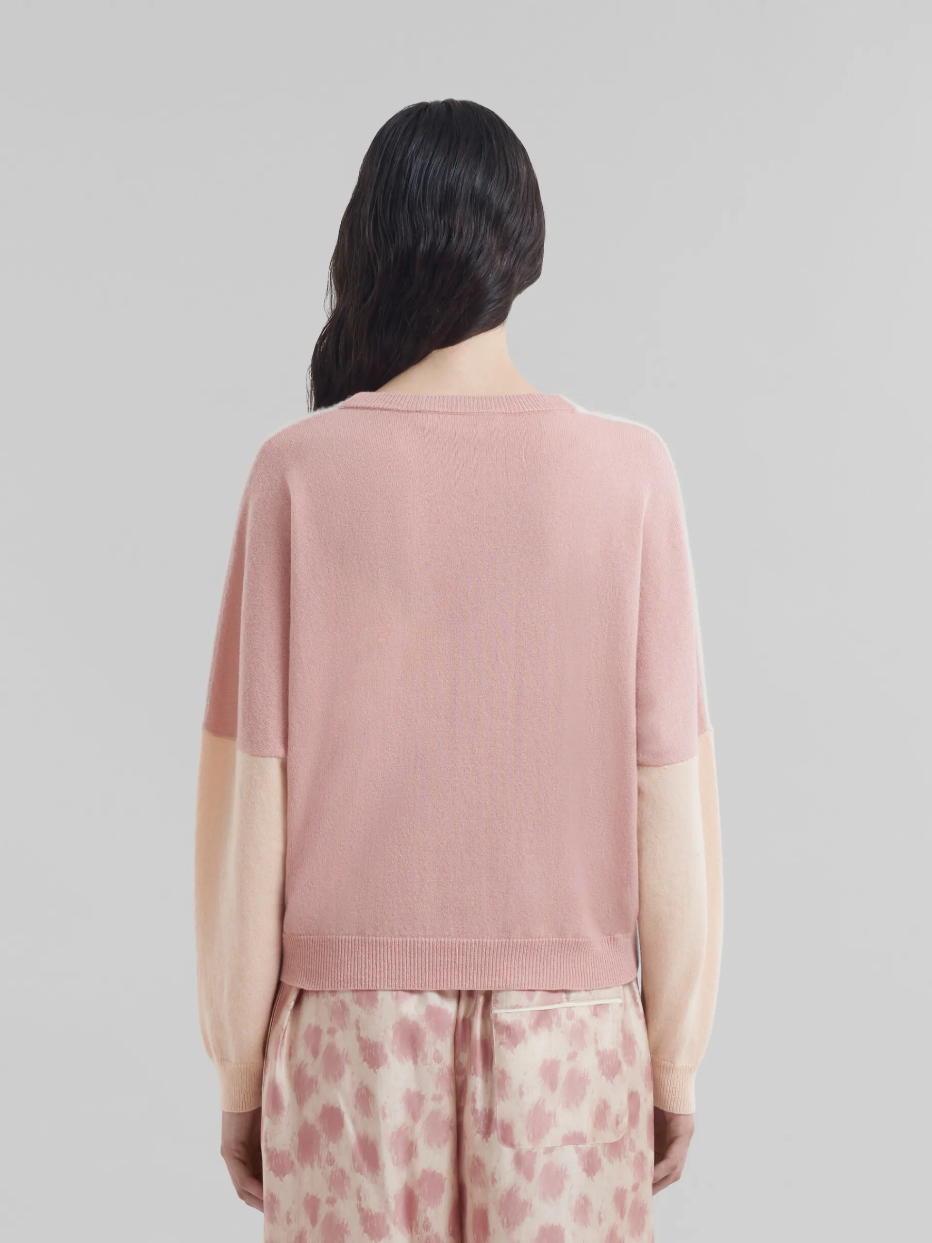 Knitwear>Marni Peach Pink Wool And Cashmere Color Block V-neck Sweater PALEPEACH