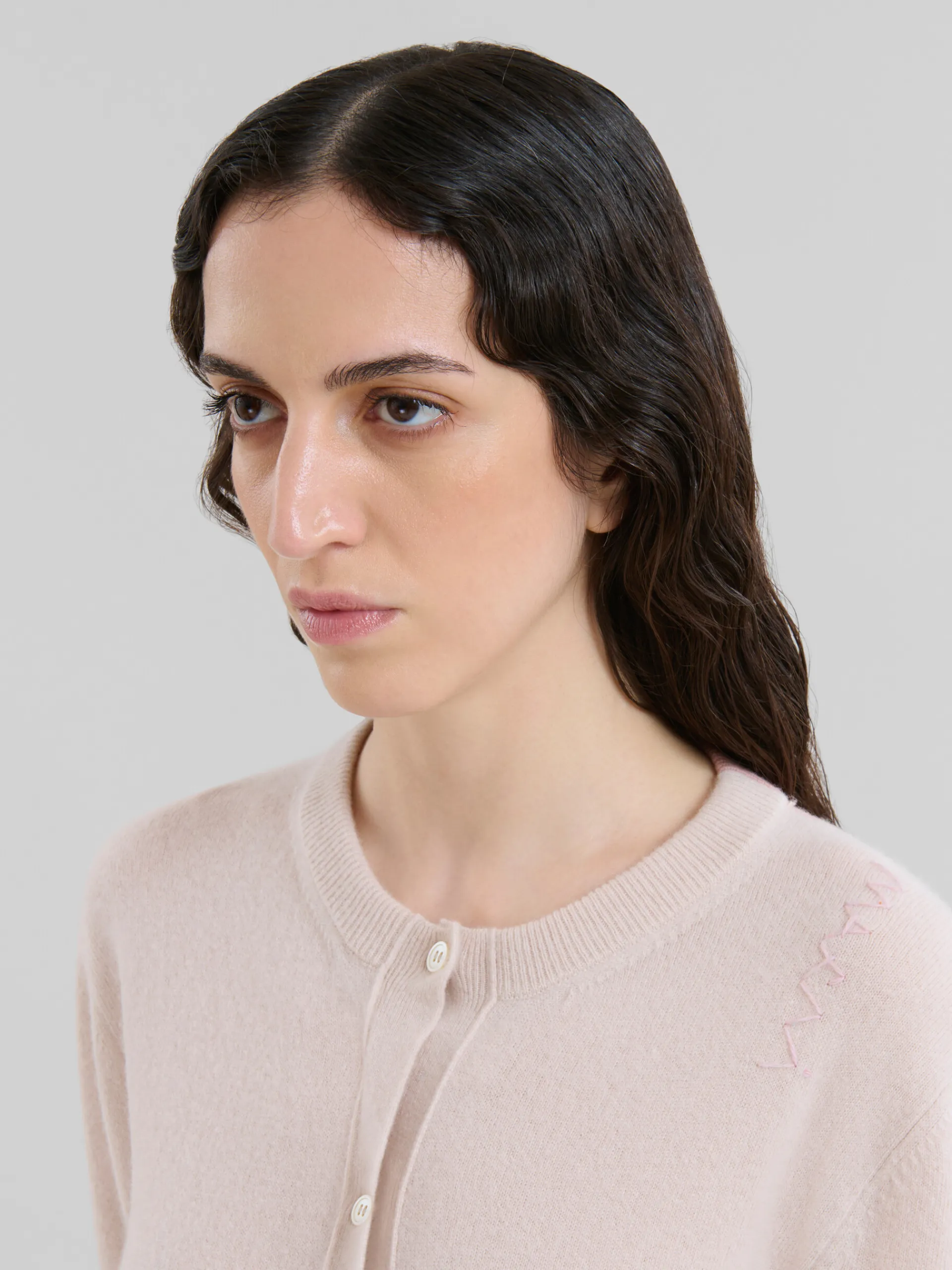 Knitwear>Marni Peach Pink Wool And Cashmere Color Block Cardigan PALEPEACH
