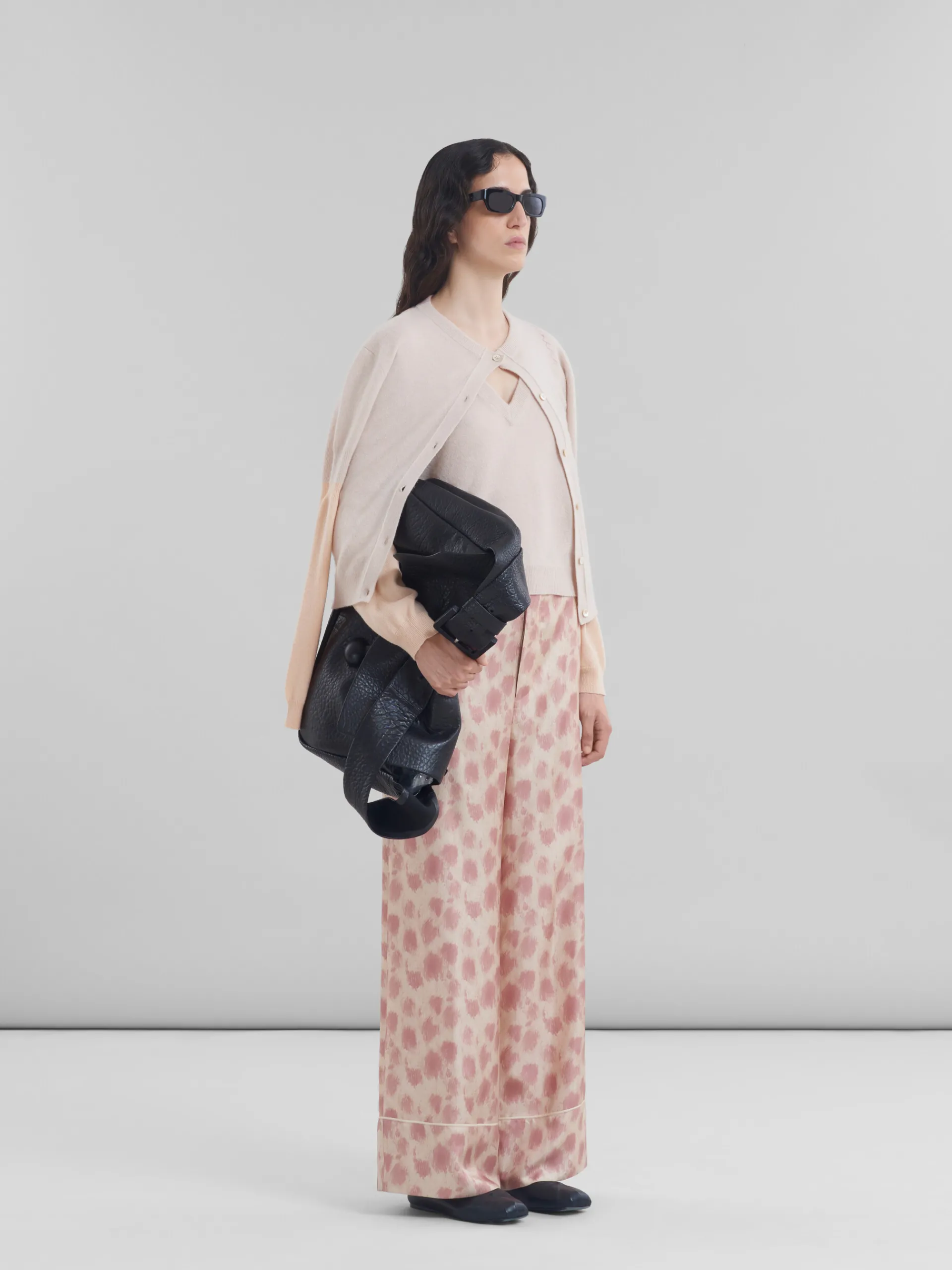Knitwear>Marni Peach Pink Wool And Cashmere Color Block Cardigan PALEPEACH