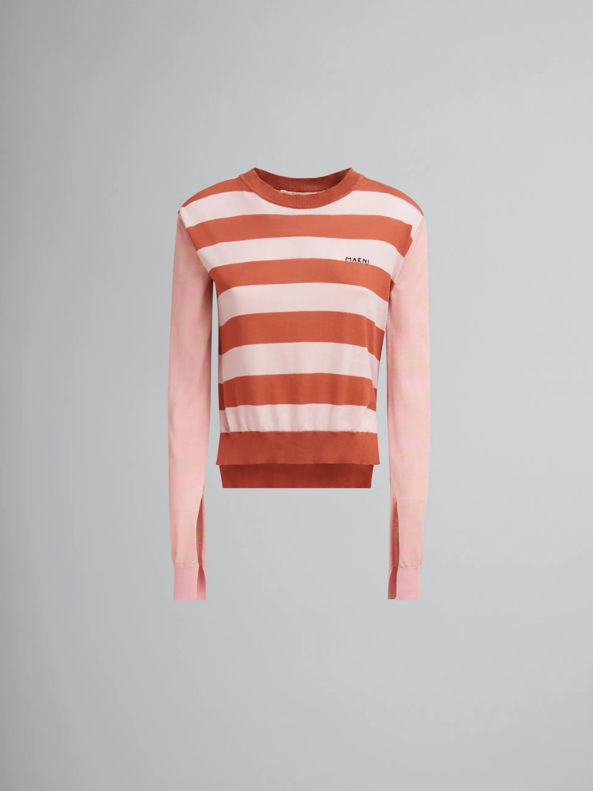 Knitwear>Marni Pink Contrast-stripe Light Cotton Crew-neck AZALEA