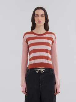 Knitwear>Marni Pink Contrast-stripe Light Cotton Crew-neck AZALEA
