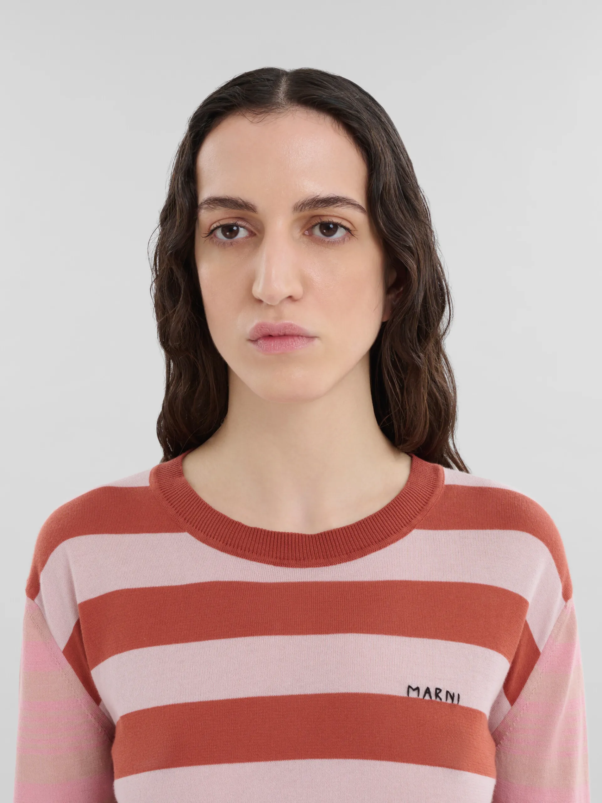 Knitwear>Marni Pink Contrast-stripe Light Cotton Crew-neck AZALEA