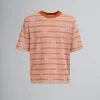 Knitwear>Marni Pink Cotton-viscose Striped Knit T-shirt With Floral Motif PINKGUMMY