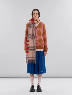 Scarves>Marni Pink Double Check Wool Scarf ANTIQUEROSE
