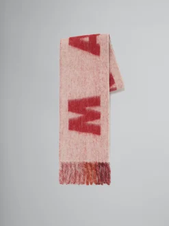 Scarves>Marni Pink Mohair And Wool Scarf With Maxi Logo ROSE